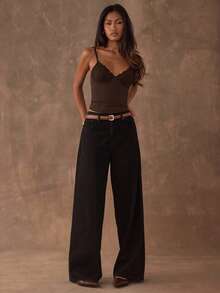 SHEIN BAE 女士纯色蕾丝拼接休闲时尚吊带背心，夏季 - 咖啡棕 - 查看 7