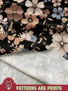 Reflora Elegant Plus Size Floral Print Dress With V Neck And Half Sleeves Bolero, Short Black Dress For Women Fall Clothes Chic Dress - Black - View 3