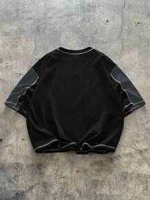AXEPEAK Kaos Kasual Pria Ukuran Besar dengan Blok Warna, Musim Panas - Hitam - View 2