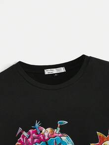 Rick and Morty X SHEIN Men's Casual Funny Cartoon Print Black Short Sleeve T-Shirt, Summer - Black - View 2