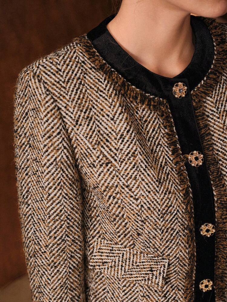 TWEED CONTRAST VELVET JACKET, AUTUMN/WINTER