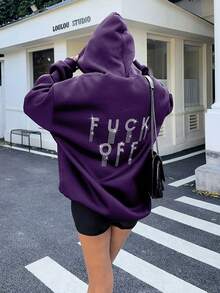 Hanevo Tropiluxe Damska luźna bluza z nadrukiem i napisami ze strasami, na co dzień, termiczna na jesień - Fioletowy - Zobacz 3