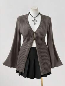 Sunspun 大码女式波西米亚风纽扣针织开衫毛衣，适合所有季节，是度假装扮的理想之选。 - 深灰色 - 查看 4