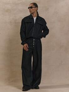 Musero 男士飞行员夹克，原色牛仔风格，翻盖口袋拉链设计，春夏款 - 深色水洗藍 - 查看 5