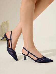 CUCCOO CHICEST Giày cao gót mũi nhọn đế lưới cho nữ, giày thoải mái, thời trang lãng mạn, thanh lịch, chất liệu da lộn giả lưới màu xanh navy, phù hợp đi làm, hẹn hò, các dịp trang trọng, Giáng sinh, Lễ tạ ơn, Năm mới - Màu xanh hải quân - Xem 7