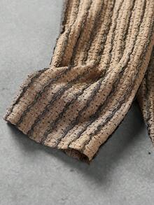 Manfinity Homme 卡其色竖条纹男士长袖Polo衫 - 卡其色 - 查看 6