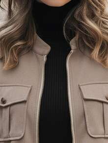 EMERY ROSE Damen warme, dicke Cargo-Jacke mit dekorativem Metallknopf in Grün, geeignet für Herbst/Winter - Aprikosenfarben - Übersicht 3