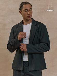 Musero Men Boxy Oversized Revere Collar Deep V Neck Blazer Tailoring Suit Top Only Summer SPRING - Dark Grey - View 1