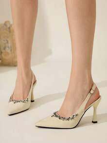 CUCCOO HITCHD 女士尖头水钻装饰细高跟鞋，优雅奢华浪漫性感哥特风黑色麂皮一脚蹬高跟鞋，适合正式场合、婚礼宾客、下午茶、约会之夜、派对、婚礼、盛会、万圣节、圣诞节、感恩节、生日等场合。 - 芥末黃 - 查看 6