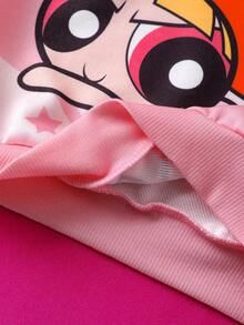 THE POWERPUFF GIRLS X SHEIN Young Girl Cute Star & Cartoon Pattern Knitted Loose Crew Neck Drop Shoulder Sweatshirt, Pink - Pink - View 6