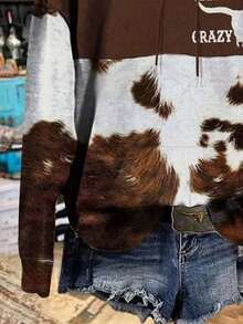 EMERY ROSE 热销西部牛头复古休闲奶牛印花女式卫衣，秋冬季节的理想之选，保暖舒适。 - 彩色 - 查看 4