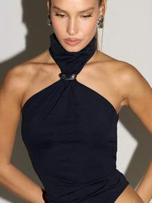 MUSERA Áo liền thân cổ cao, lưng chữ V, viền bạc, thích hợp đi chơi, dạo phố, dễ thương, gợi cảm, đi chơi đêm, ngày lễ, tiệc tùng, ngày Valentine, mùa xuân, mùa hè, lễ hội. - màu đen - Xem 6