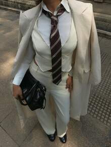 SHEIN EZwear 2pcs Women Sleeveless Fitted Top And Wide Leg Pants Suit Set In Fall/Winter - Apricot - View 1