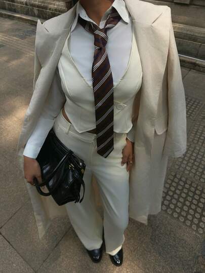 SHEIN EZwear Conjunto de 2 piezas de top ajustado sin mangas y pantalones de pierna ancha para mujer en otoño/invierno