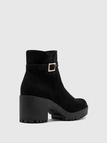 CUCCOO BIZCHIC Women's Buckle Design Fashionable High Heel Mid-Calf Boots For Daily Wear - Black - View 8