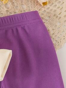 SHEIN Playful Pals Baby Mädchen Lässiges, süßes Sweatshirt Set, 3D gehäkelter Blume Muster Pullover und gestrickte Leggings, Herbst - Violett - Übersicht 4