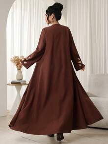 Al Najma Abaya con mangas largas y adornos de strass para mujeres, elegante para fiestas y salidas, otoño/invierno - Café integral - Ver 2
