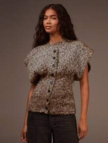 Athîral 女士休闲纽扣针织背心 - 棕色 - 查看 3