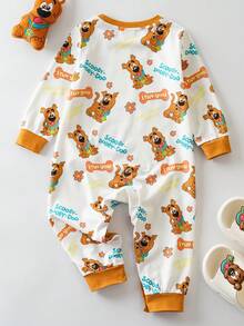 SCOOBY-DOO X SHEIN Mono de bebé niño con gráfico lindo de cachorro de dibujos animados y letras - Blanco - Ver 2