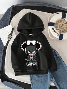 BATMAN X SHEIN Young Boy Casual Cartoon Pattern Sweatshirt, Suitable For Autumn/Winter - Black - View 6