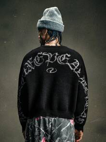 AXEPEAK Vintage Distressed Crew Neck Pullover Sweater For Men - Black - View 5