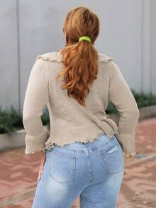 MelDlgn Plus Size Women Autumn/Winter New Fashion Sexy & Sweet Ruffle Flare Sleeve Cardigan Tan Cardigan Fall