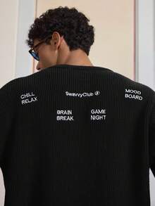 SWAVVY Men's Casual Loose Fit Crew Neck Long Sleeve Knit Sweater - Black - View 2