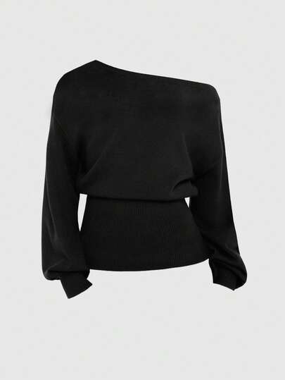 Goth Suéter holgado de mujer de unicolor con hombros caídos y mangas largas, casual y oblicuo, para otoño/invierno