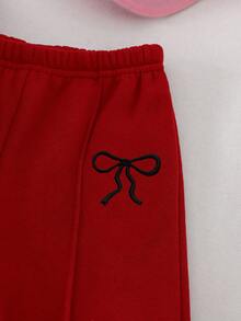 SHEIN 2 件套女婴羊毛衫和裤子套装，刺绣字母设计，适合户外和室内穿着的休闲装，秋冬 - 紅色 - 查看 6