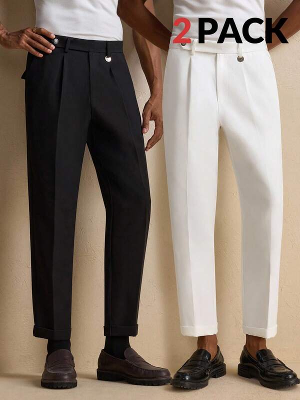 AKNOTIC Business Casual 男士休闲纯色锥形裤，秋季服装