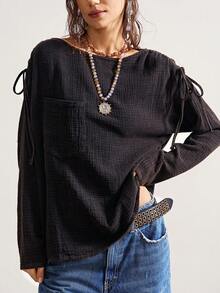 Bohemela Áo cánh dệt rộng rãi màu đen dành cho nữ - màu đen - Xem 3