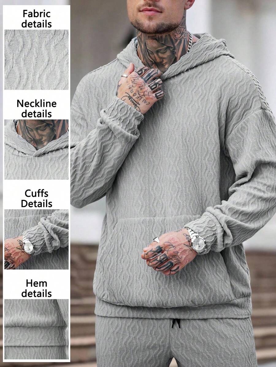 Manfinity Homme Men's Casual Hooded Sweatshirt Set With Pockets Men Co Ord Set Grey Outfit Men Men Sweatsuit Set Men Joggers Suit Knitted Two Piece Outfit Men - Coffee Brown - View 1