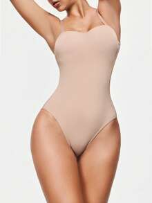 SHAPORA Women's Solid Color Camisole Bodysuit - Apricot - View 4