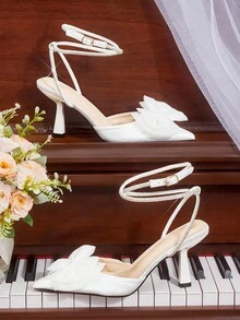 CUCCOO HITCHD Damen Herbst/Winter Neu Funkelnder Strass Schleife Knöchelriemen Spitze Zehe Stiletto High Heel Elegant Luxuriös Süß Romantisch Modisch Luxuriöser Palast Stil Weiße Satin Damen High Heel Knöchelriemen Schuhe, Formelle Kleider Schuhe, Braut Hochzeitsgast Schuhe, Geeignet für Nachmittagstee, Date, Modeparty, Elegantes Outfit, Hochzeitssaison, Gala Dinner, Lolita, Weihnachten, Thanksgiving, Geburtstagsparty, Valentinstag - Weiss - Übersicht 12