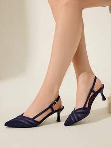 CUCCOO CHICEST Giày cao gót mũi nhọn đế lưới cho nữ, giày thoải mái, thời trang lãng mạn, thanh lịch, chất liệu da lộn giả lưới màu xanh navy, phù hợp đi làm, hẹn hò, các dịp trang trọng, Giáng sinh, Lễ tạ ơn, Năm mới - Màu xanh hải quân - Xem 8