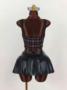 Amplova Plus Size Women Plaid Low-Cut Punk Street Style Adjustable Strap Front Zipper Crop Top - Multicolor - View 12