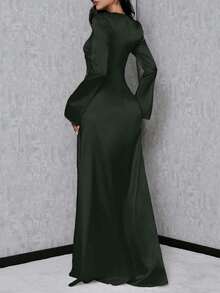 EURMUSE Váy đuôi cá tay kèn dành cho nữ - Màu xanh lá cây đậm - Xem 2