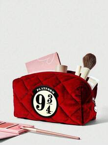 HARRY POTTER X SHEIN 时尚贴片细节绗缝大容量化妆包 - 紅色 - 查看 4