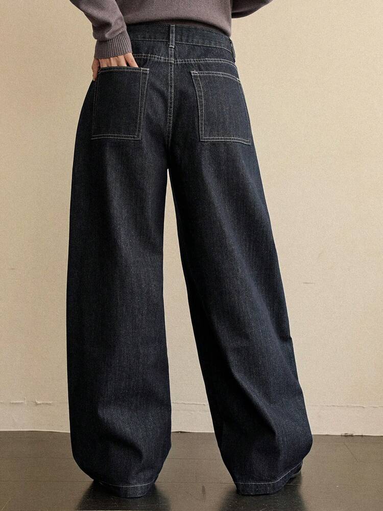 Women's Loose Casual Vintage Washed Straight Leg Jeans, Autumn/Winter Business Casual Woman