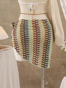 Bellisia 女士夏季新款沙滩度假时尚休闲甜美撞色针织连体系带泳衣罩衫 - 彩色 - 查看 3