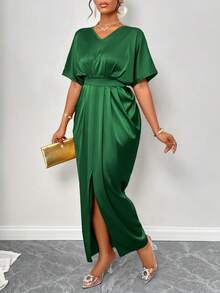 SOLERSUN Cocktail Dress,Winter Outfits,Prom Dress,Wedding Women Dresses,Oacnelorette, Glossy Fabric, Autumn Outdoor Clothing, Halloween Dress, Christmas, Winter Dress,Homecoming Dresses,Work Women,Concert Women Outfit ,Oacnelorette OUtftS,Business Casual Women,Tall Women Maxi Satin Women Outfit - Dark Green - View 5