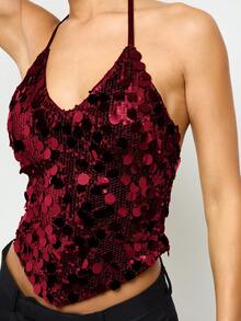 AiiRZ Sequin Halter Cami Top Sparkly Party Festival Clubwear Evening Glamour Backless