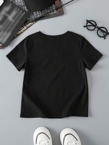 BATMAN X SHEIN Young Boy Casual Short Sleeve Crew Neck T-Shirt, Suitable For Summer