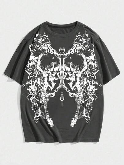 Men's Gothic Minimalist Graphic Print Round Neck Short Sleeve T-Shirt