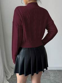 Elenzga 女式法式蝴蝶结针织柔软蓬松长袖毛衣，冬季 - 中紫紅色 - 查看 2