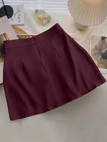 GlowEve 优雅纯色褶皱链条装饰裙 - 中紫紅色 - 查看 2