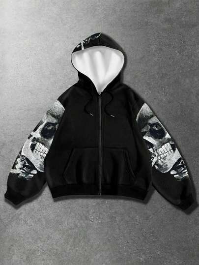 sweat-shirt à capuche en polaire avec imprimé tête de crâne pour homme