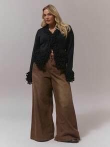 MUSERA Áo khoác cardigan/áo len mùa xuân cỡ lớn cho ngày Valentine - màu đen - Xem 5