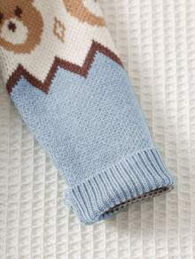 Cozy Pixies 男婴熊几何图案圆领长袖套头毛衣，厚实柔软舒适休闲百搭 - 霧霾藍 - 查看 4