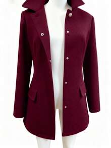 GlowEve 女士翻领系带优雅休闲街头通勤商务浪漫约会派对圣诞节外套，酒红色，秋冬款 - 酒紅色 - 查看 7